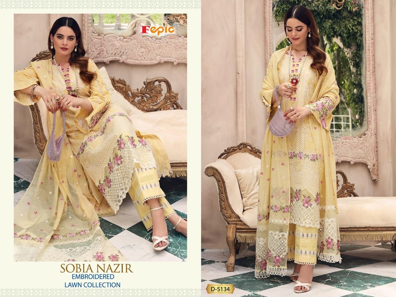 FEPIC ROSEMEEN SOBIA NAZIR EMBROIDERED LAWN COLLECTION D 5134 WHOLESALER SINGALE