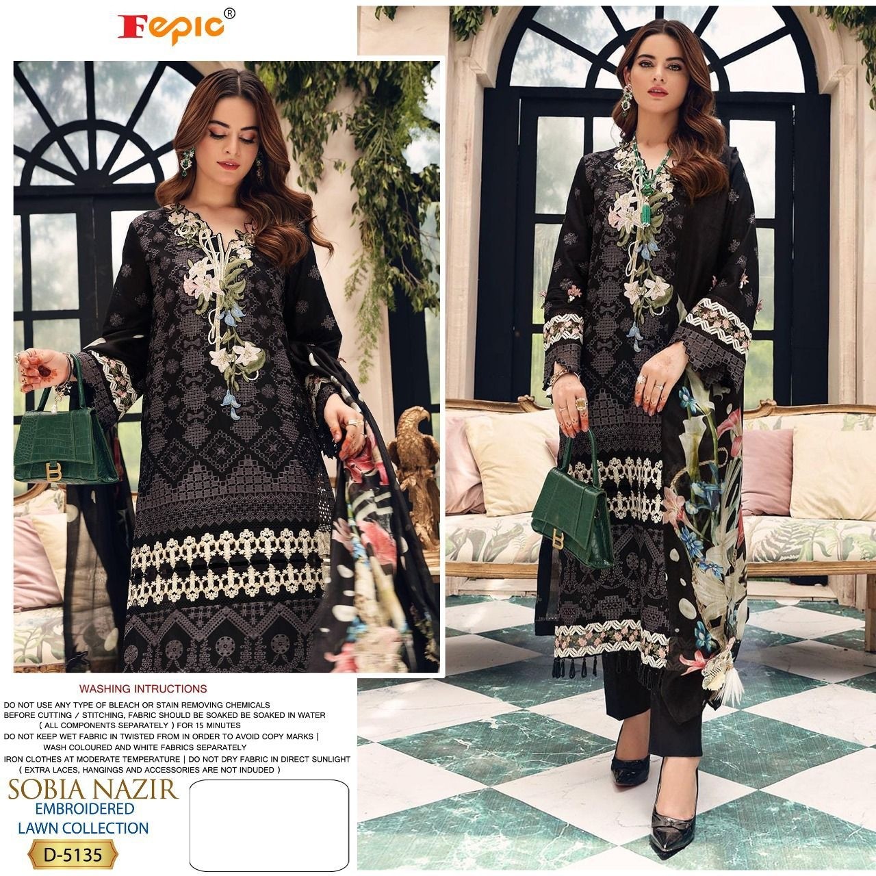 FEPIC ROSEMEEN SOBIA NAZIR EMBROIDERED LAWN COLLECTION D 5135 WHOLESALER SINGALE