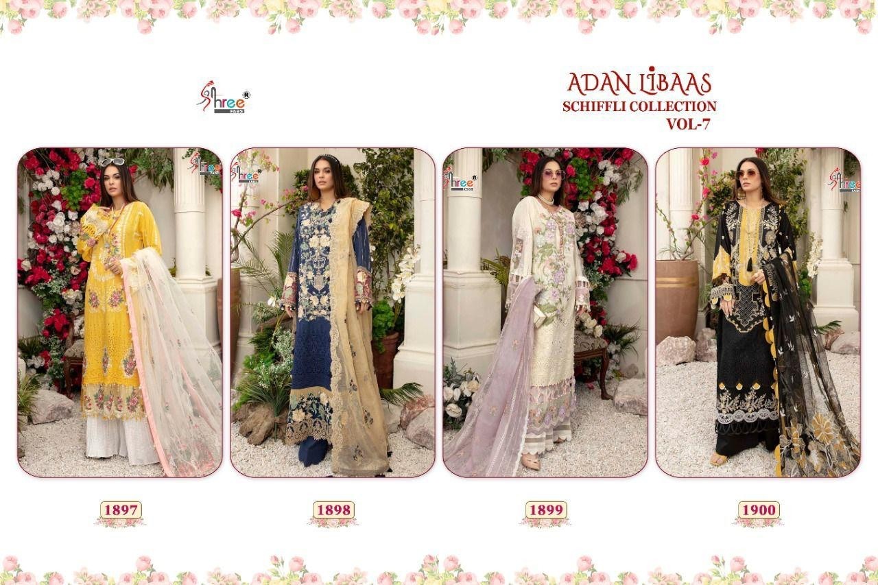 SHREE FABS ADAN LIBAAS SCHIFFLI COLLECTION VOL 7 1898 NEW PAKISTANI SUITS MANUFACTURER