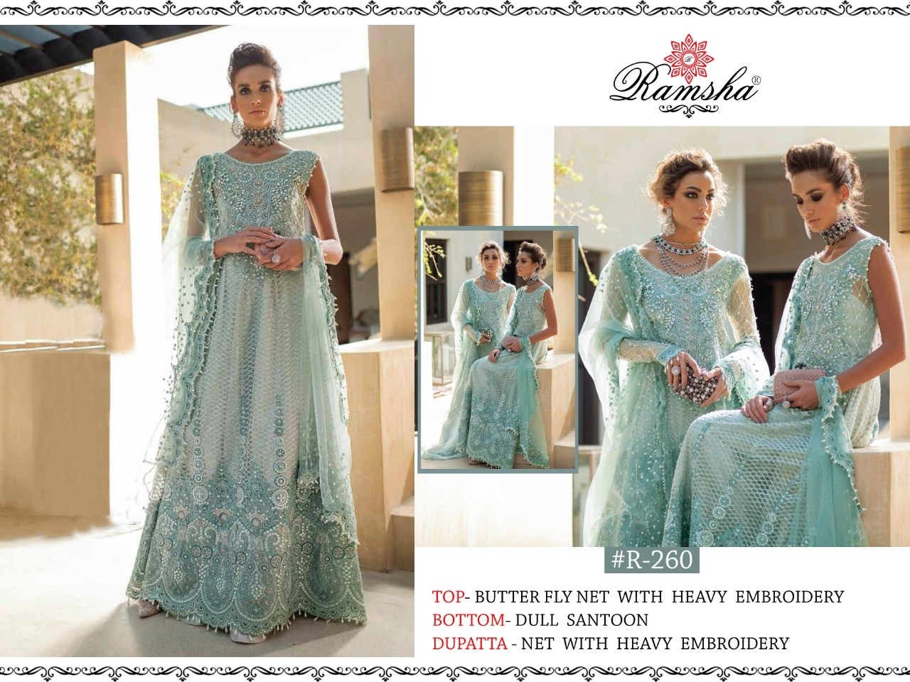 RAMSHA MUSHQ BRIDEL COLLECTION R 260 PAKISTANI SUITS WHOLESALER SUPPLIER
