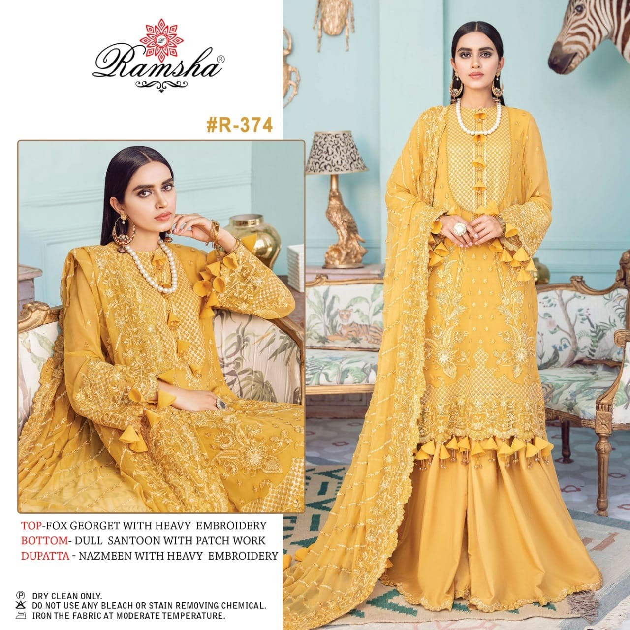 RAMSHA VOL 7 R 374 YELLOW PAKISTANI SUITS LATEST ONLINE