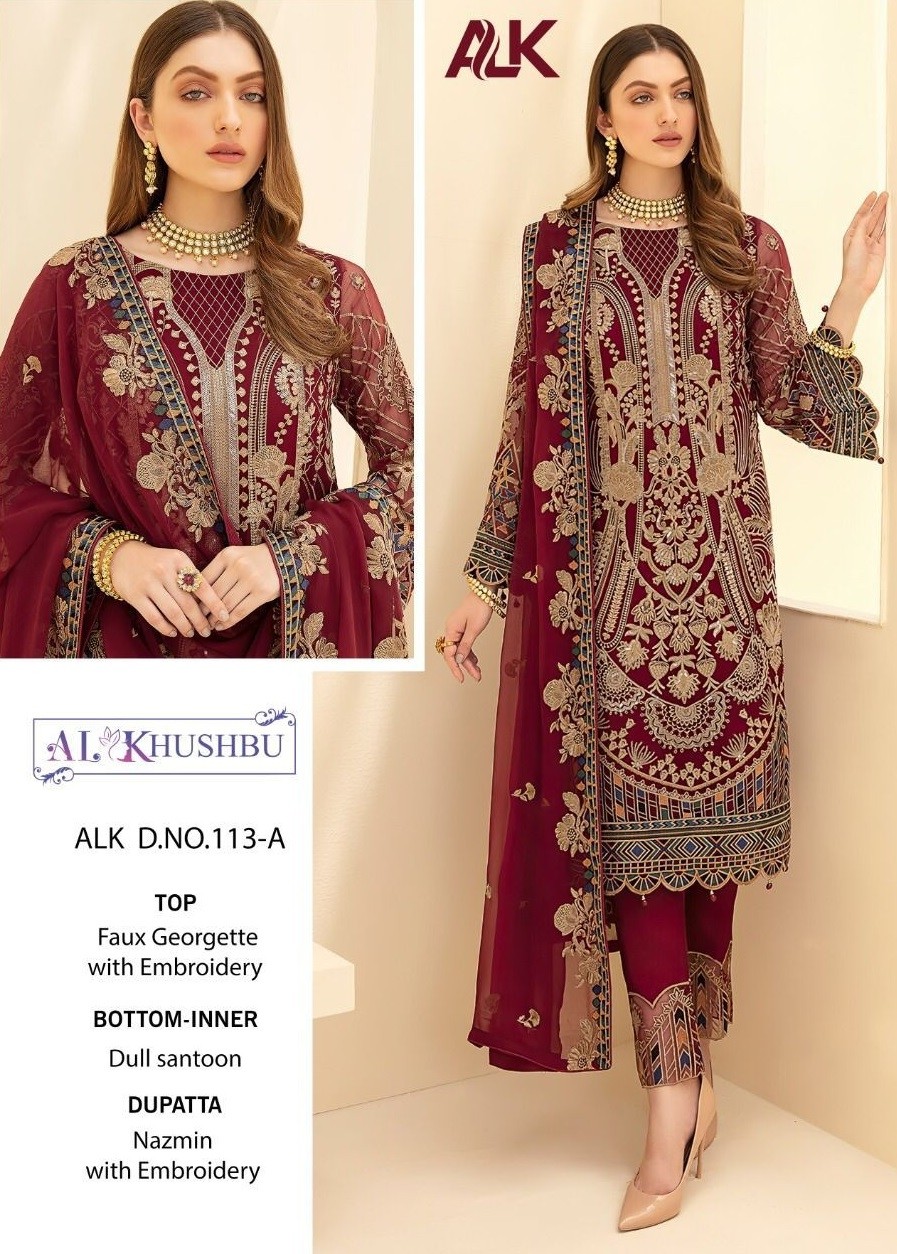 AL KHUSHBU ALK 113 A COLOR FULL NAZMIN DUPATTA PAKISTANI SUITS WHOLESALE