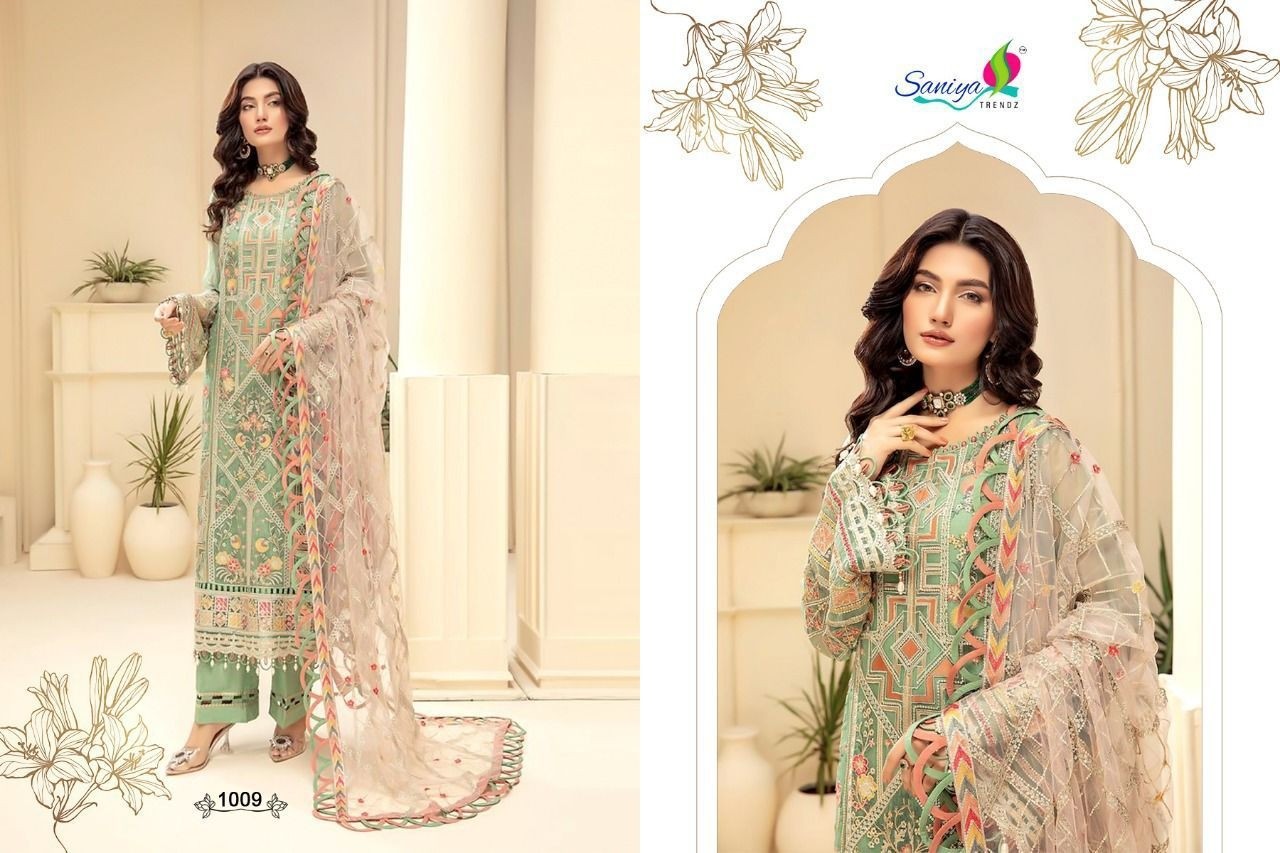 SANIYA TRENDZ BLOCKBUSTER VOL 1 1009 PAKISTANI SUITS MANUFACTURER