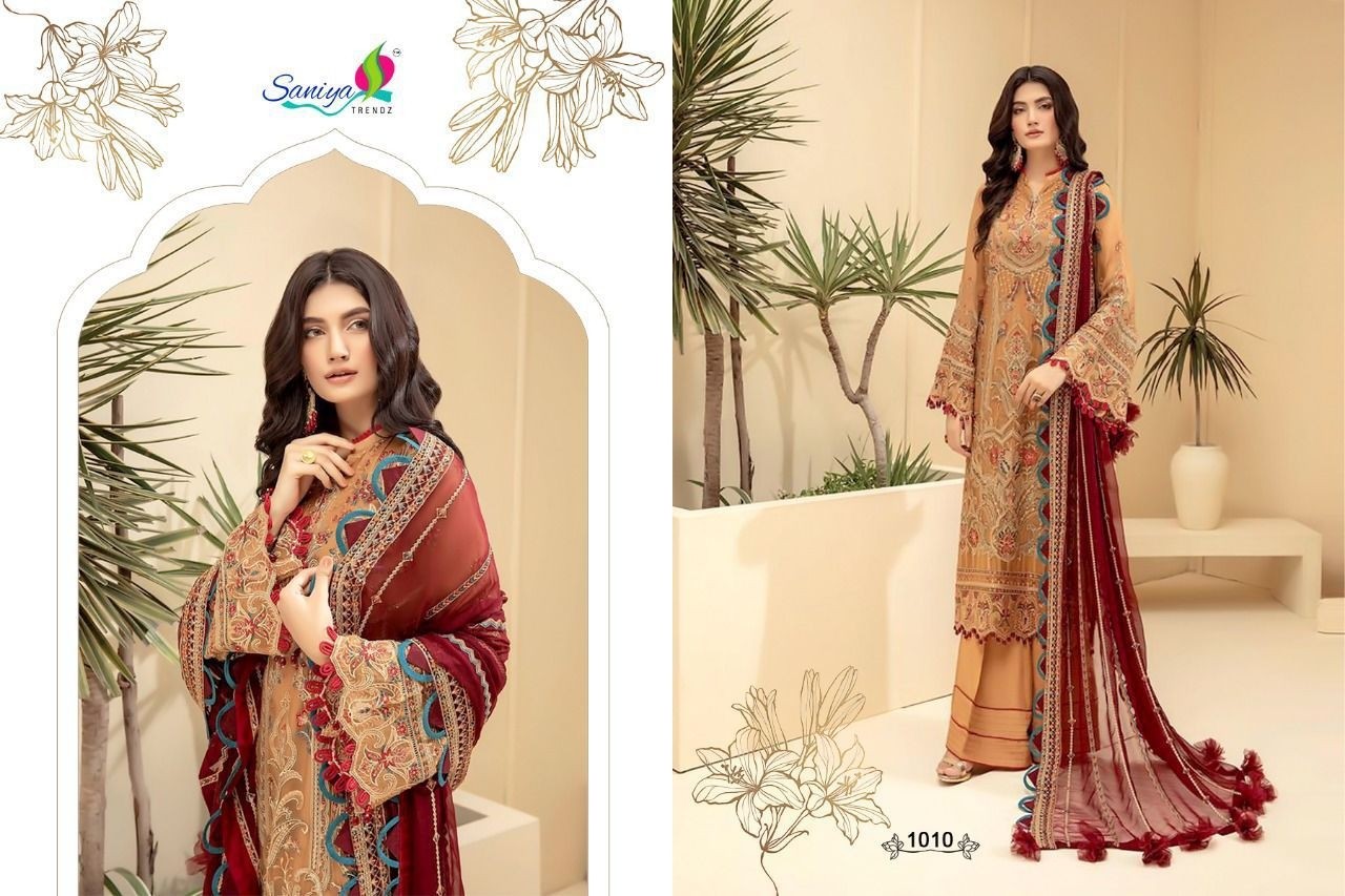 SANIYA TRENDZ BLOCKBUSTER VOL 1 1010 PAKISTANI SUITS MANUFACTURER