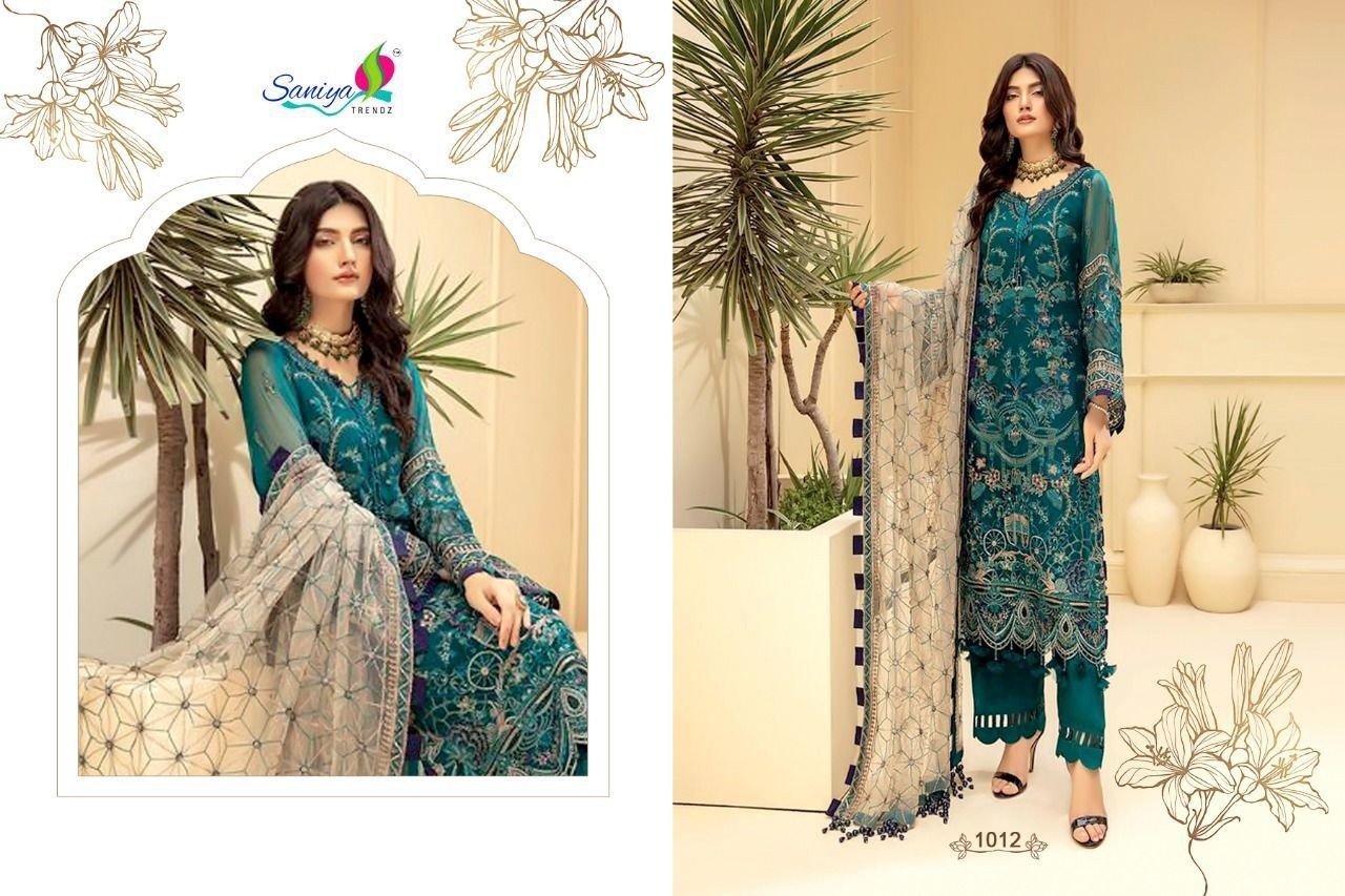 SANIYA TRENDZ BLOCKBUSTER VOL 1 1012 PAKISTANI SUITS MANUFACTURER