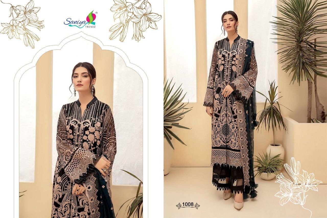 SANIYA TRENDZ BLOCKBUSTER VOL 1 1008 PAKISTANI SUITS MANUFACTURER