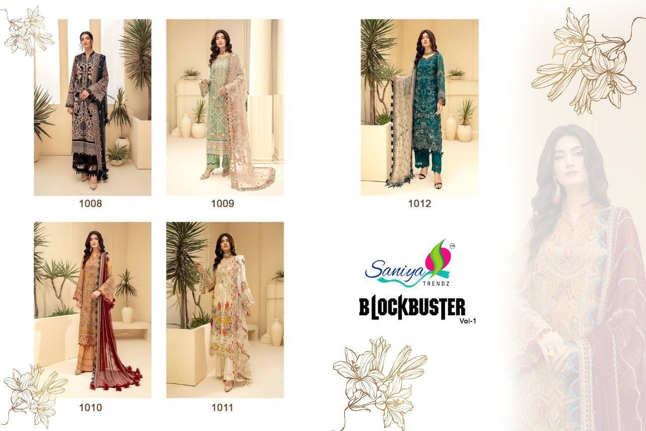 SANIYA TRENDZ BLOCKBUSTER VOL 1 1010 PAKISTANI SUITS MANUFACTURER