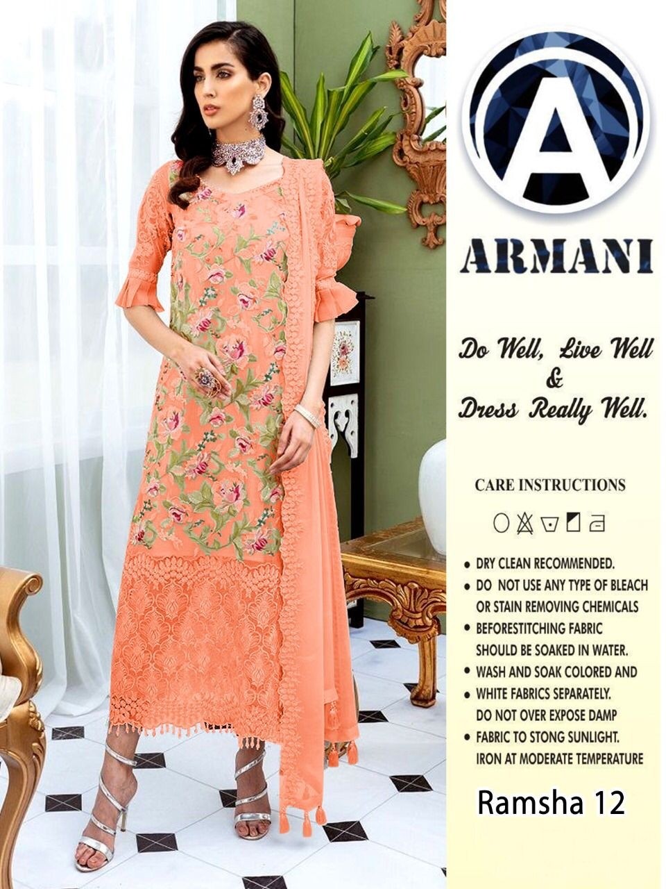 ARMANI RAMSHA 12 ORANGE PAKISTANI SUITS BEST SUIT WHOLESALER