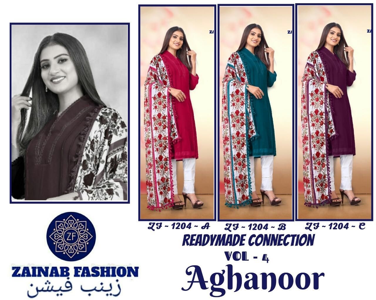 ZAINAB FASHION 1204 A  AGHANOOR VOL 4 READYMADE COLLECTION KURTIS