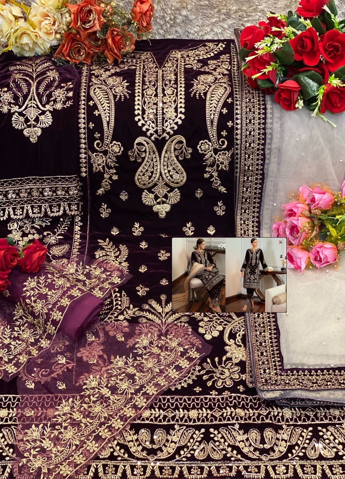 DEEPSY SUITS MARIA B VELVET 1252 CATALOGUE PAKISTANI DRESS 