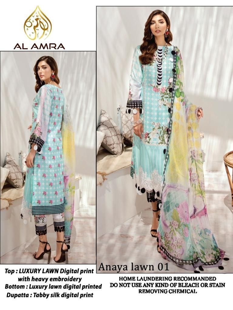 AL AMRA ANAYA LAWN 01 PAKISTANI SUITS BEST WHOLESALER IN SURAT