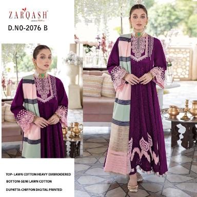 ZARQASH KHAYYIRA SUITS NOOR JAHAN 2076 B PAKISTANI DRESS EMBROIDERED UNSTITCH
