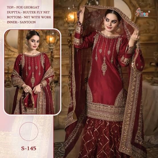 SHREE FABS MARIYA B BRIDAL COLLECTTION D.NO S-145 RED FOX GEORGETTE