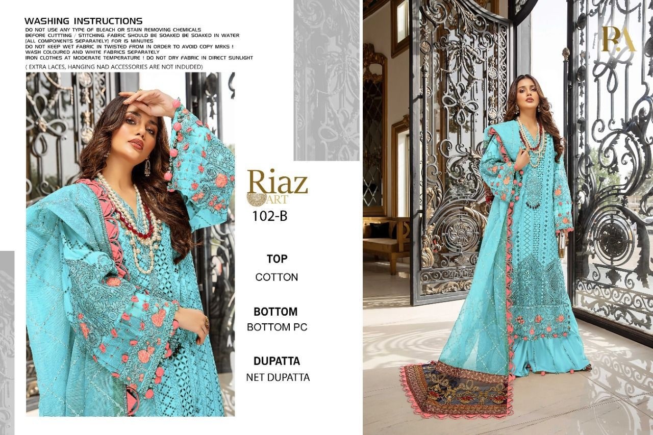 RIAZ ART 102 B PURE COTTON PAKISTANI SUITS WHOLESALE ONLINE