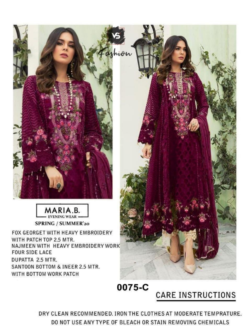 VS FASHION MARIA B 075 SINGLE ONLINE DEALER 9 DESIGN AVAILABLE