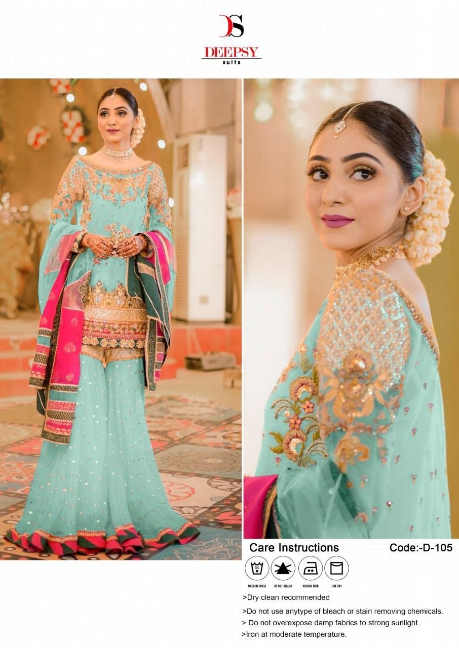 DEEPSY SUITS D 105 B LATEST HI DESIGN SKYBLUE PAKISTANI SUITS