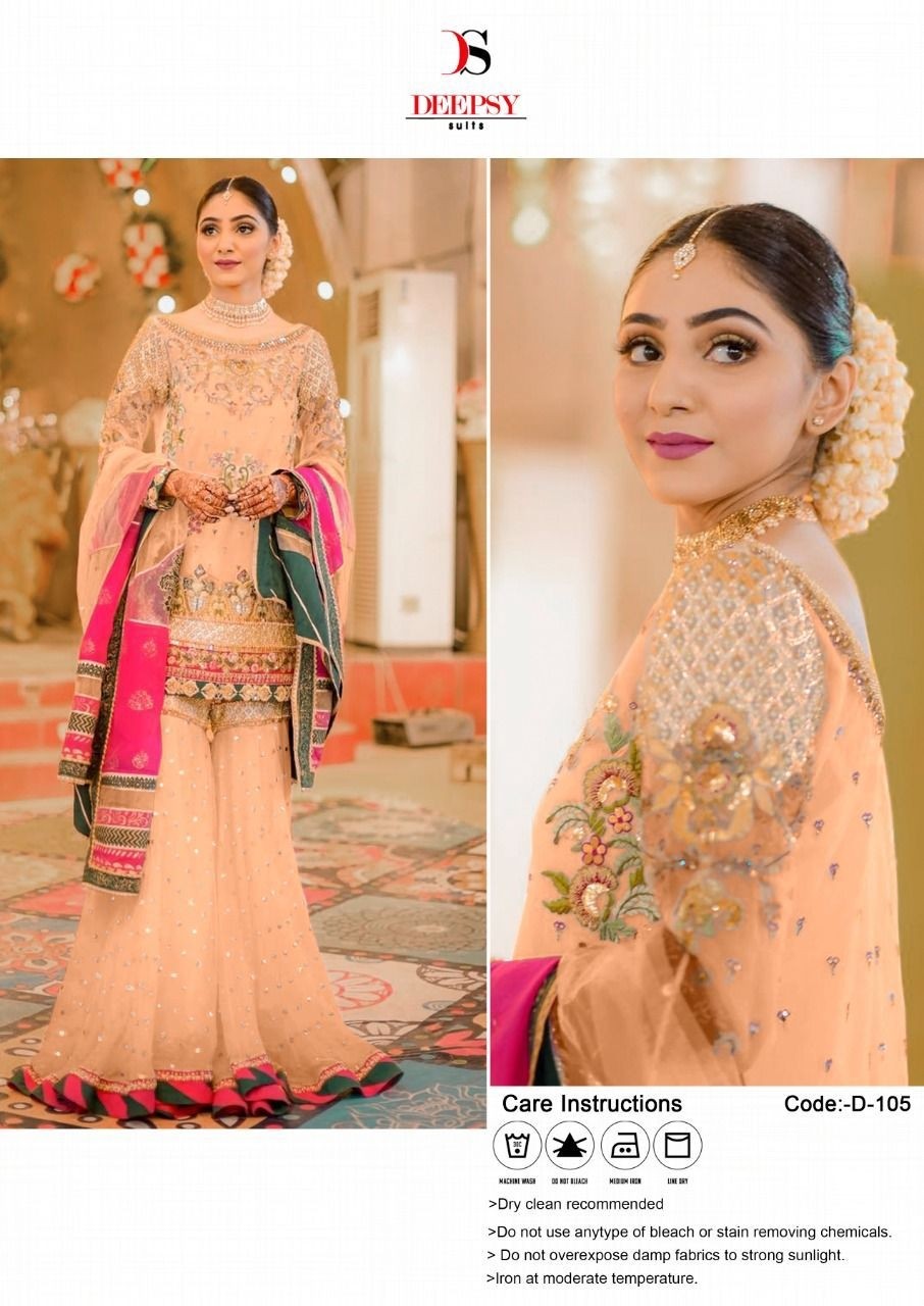DEEPSY SUITS D 105 A LATEST HI DESIGN ORANGE PAKISTANI MATERIAL