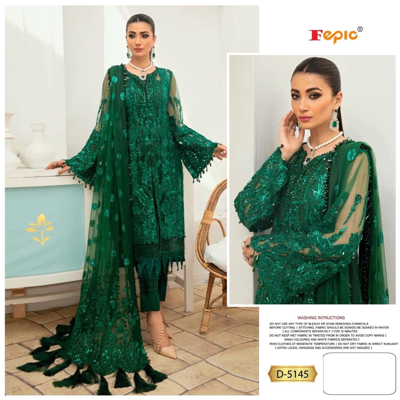 FEPIC ROSEMEEN D 5145 GREEN PAKISTANI DRESS MANUFACTRER 
