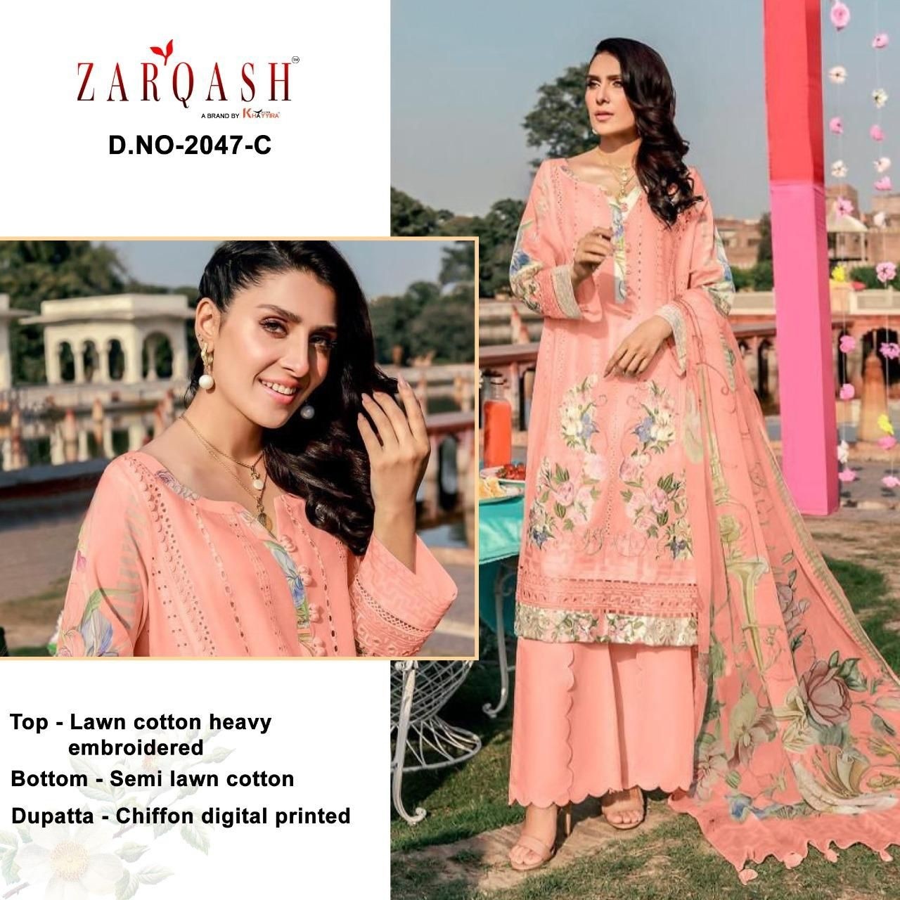 ZARQASH ROUCHE VOL 2 DN 2047 C PAKISTANI SUITS HEAVY EMBROIDERED