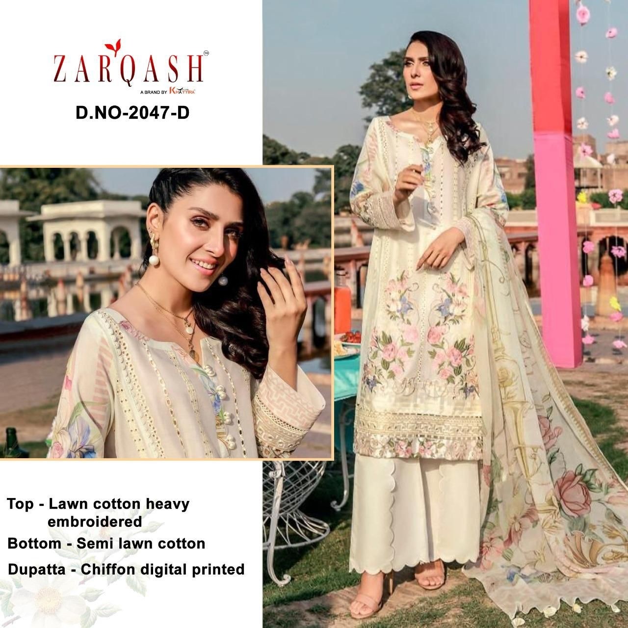 ZARQASH ROUCHE VOL 2 DN 2047 D PAKISTANI SUITS  LAWN COTTON