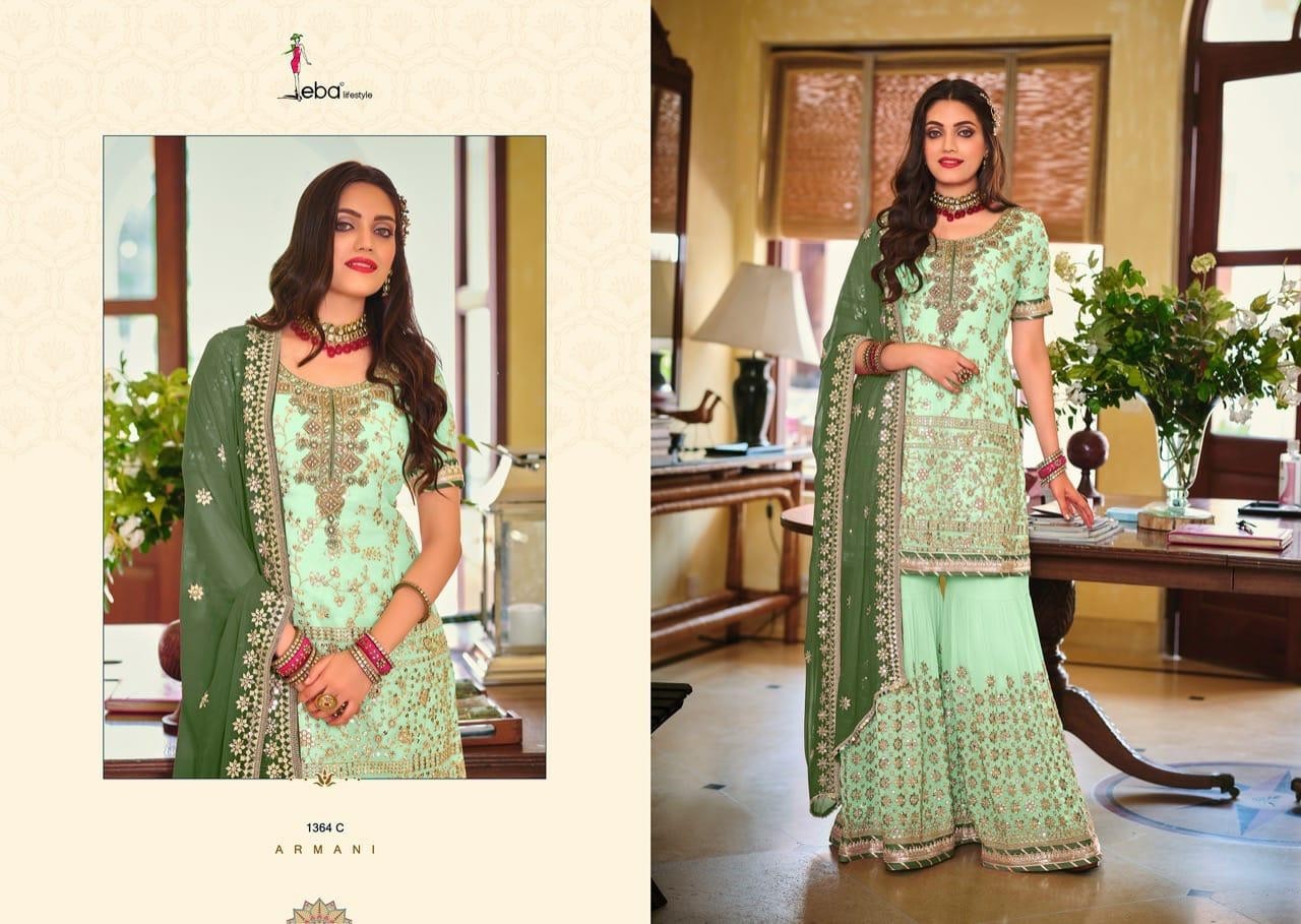 EBA LIFESTYLE ARMANI COLOUR EDITION VOL 2 1364 A TO 1364 E PAKISTANI SUITS DEALER SINGLE