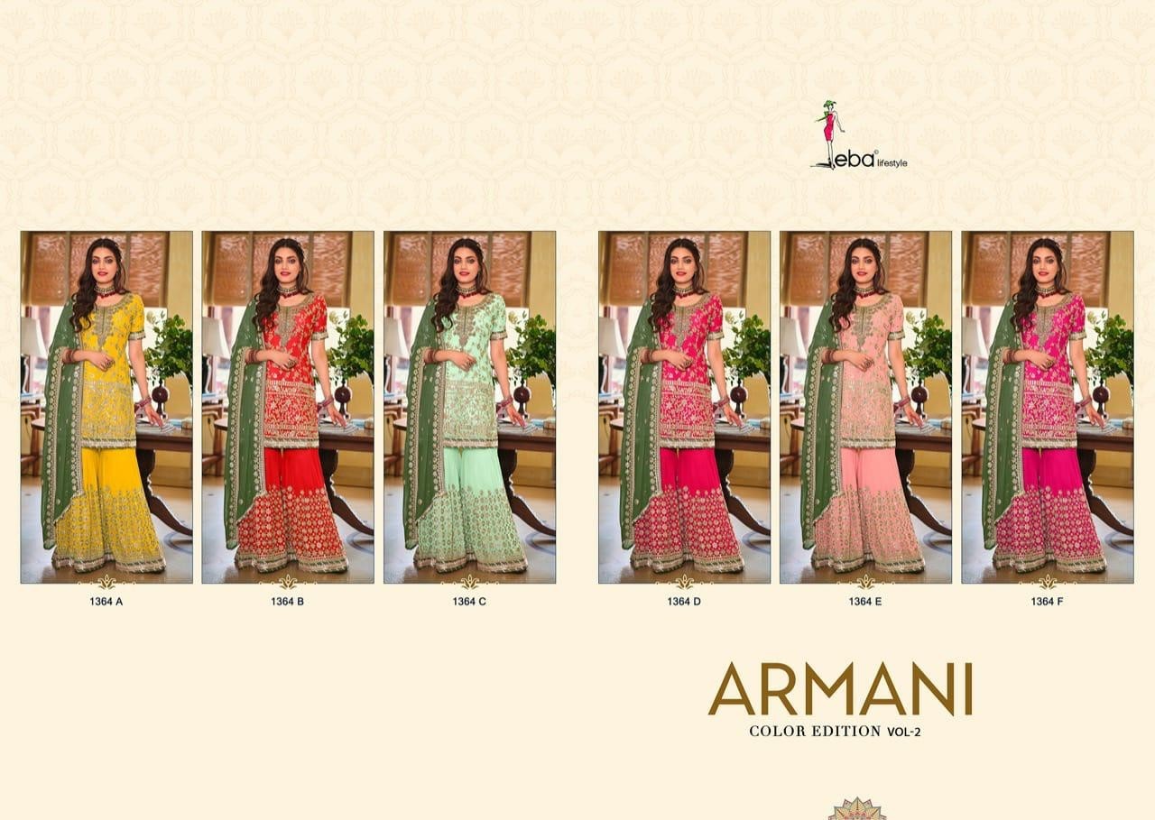 EBA LIFESTYLE ARMANI COLOUR EDITION VOL 2 1364 A TO 1364 E PAKISTANI SUITS DEALER SINGLE