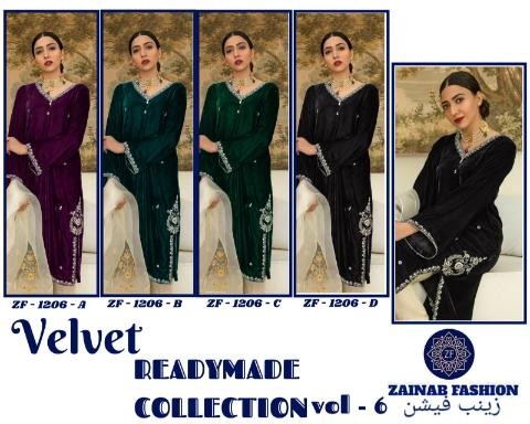 ZAINAB FASHION VELVET READYMADE COLLECTION VOL 6 ZF 1206 B KURTIS WHOLESALE