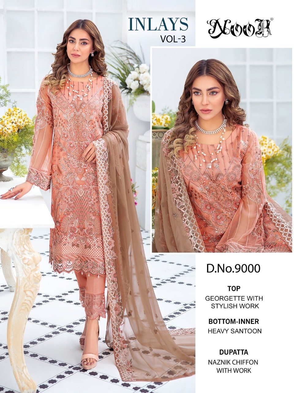 NOOR INLAYS VOL 3 9000 TO 9003 PAKISTANI SUITS BY SINGLE