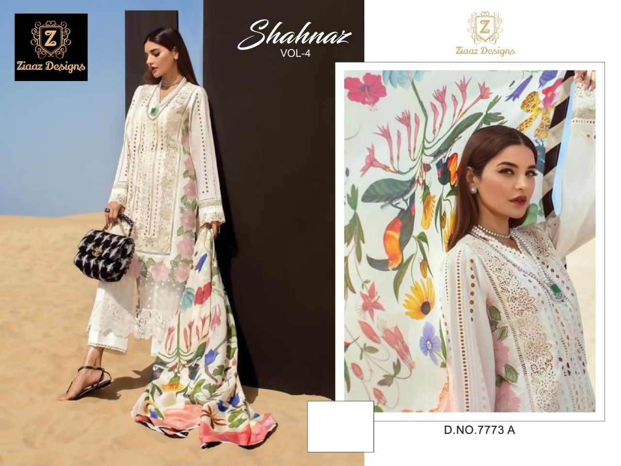 ZIAAZ DESIGNS SHAHNAZ VOL 4  D 7773 A SINGLE SELLER PAKISTANI SUITS