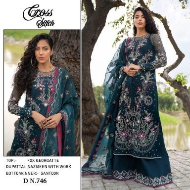 CROSS STITCH D N 746 LATEST PAKISTANI DRESS WITH GEORGETTE