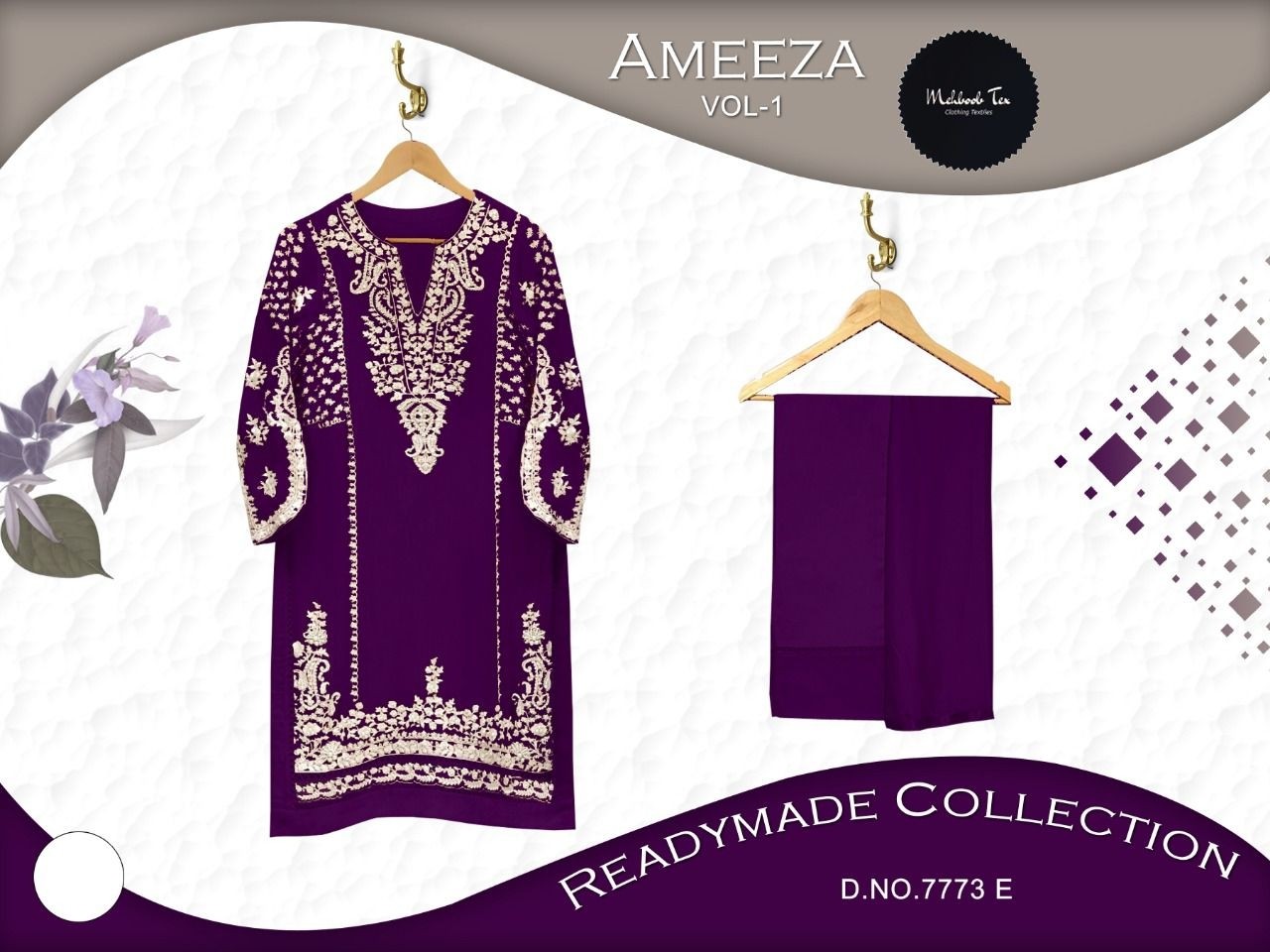 MEHBOOB TEX AMEEZA VOL 1 D NO 7773 E WINE READYMADE COLLECTION KURTIS BY ONLINE