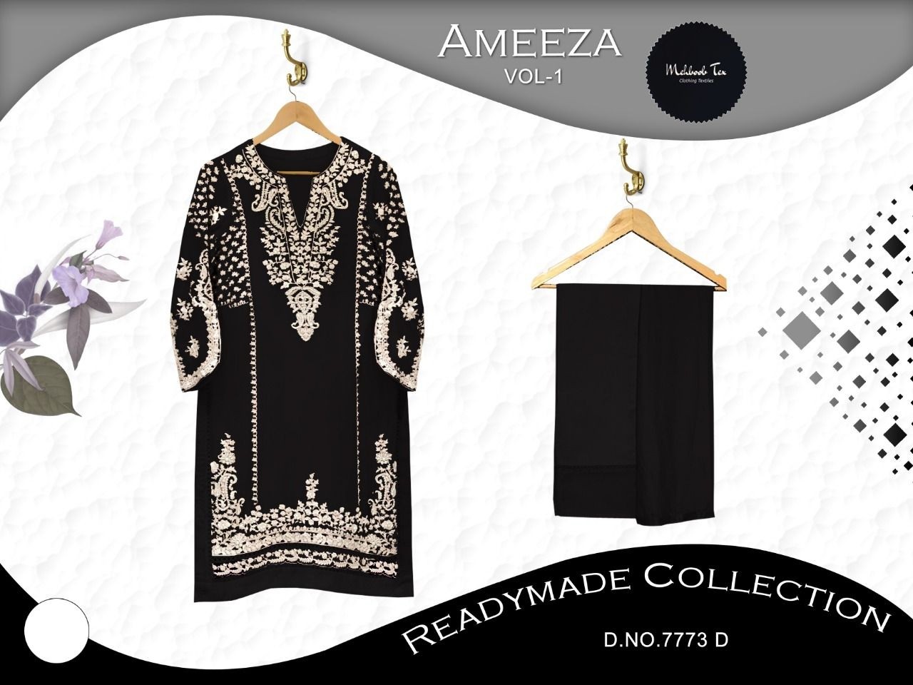MEHBOOB TEX AMEEZA VOL 1 D NO 7773 D BLACK READYMADE COLLECTION KURTIS