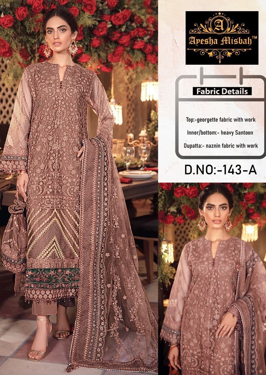 AYESHA MISBAH 143 A PAKISTANI SUITS WHOLESALER BY SINGLE
