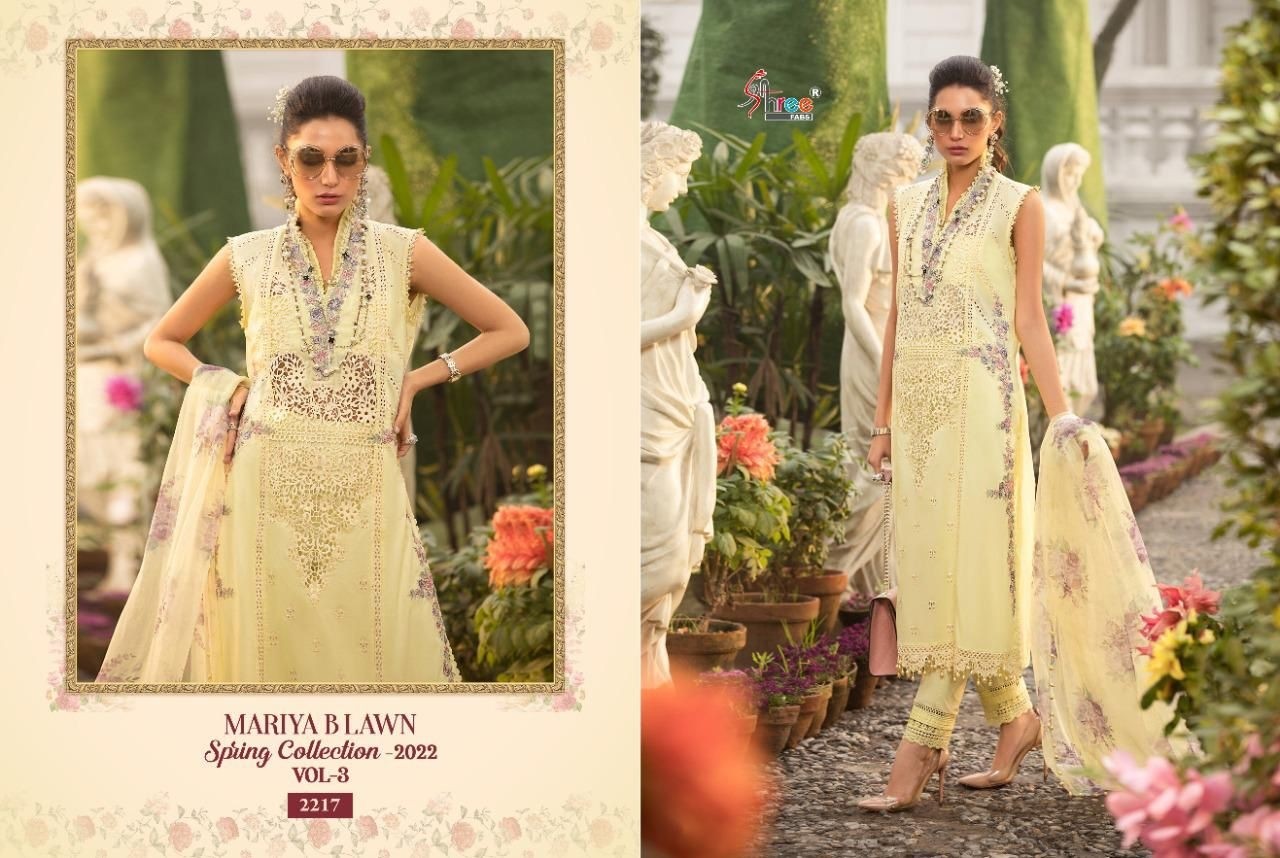 SHREE FABS MARIYA B LAWN SPRING COLLECTION 2022 VOL 3 2217 TO 2224 LATEST DESIGN SALWAR SUITS SINGLE