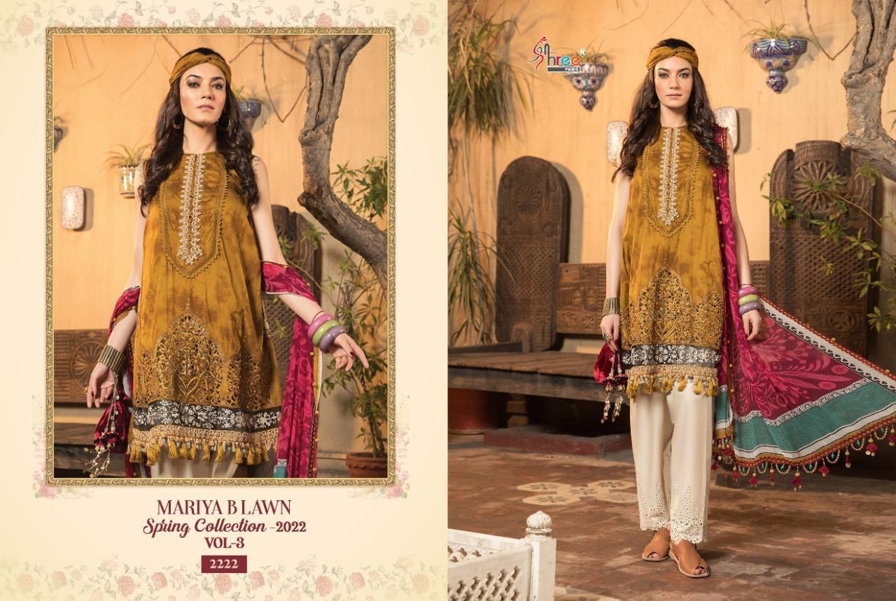 SHREE FABS MARIYA B LAWN SPRING COLLECTION 2022 VOL 3 2217 TO 2224 LATEST DESIGN SALWAR SUITS SINGLE