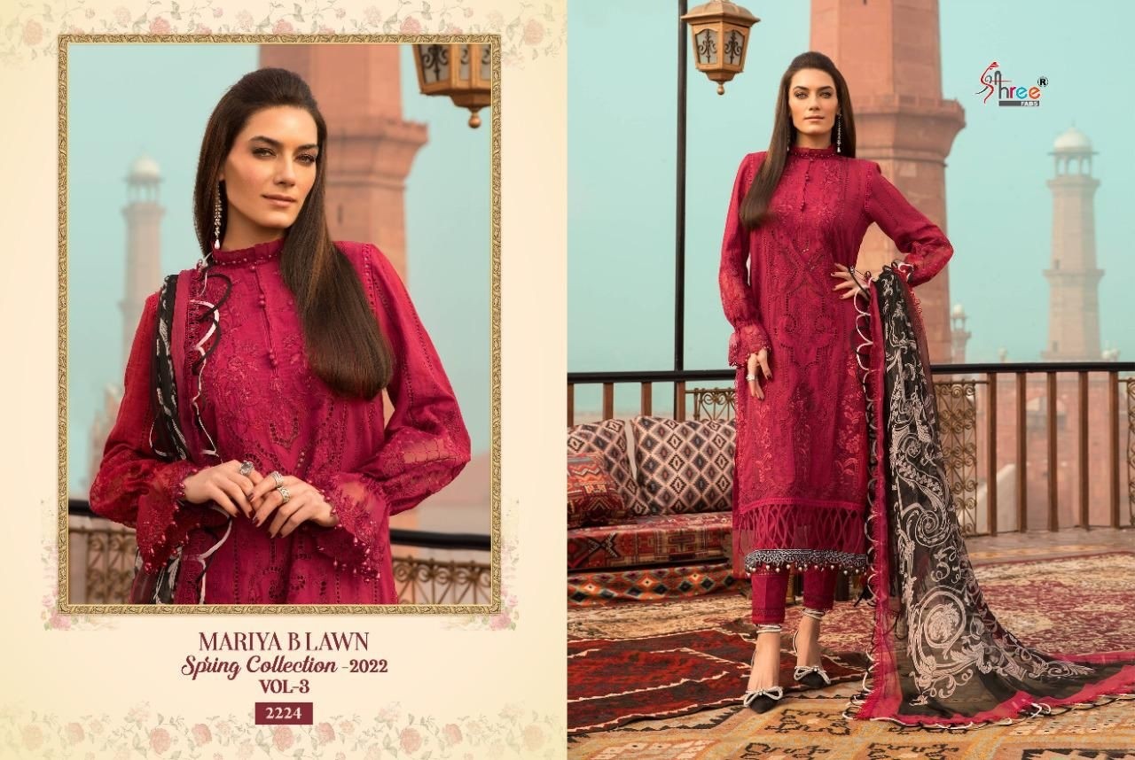 SHREE FABS MARIYA B LAWN SPRING COLLECTION 2022 VOL 3 2217 TO 2224 LATEST DESIGN SALWAR SUITS SINGLE