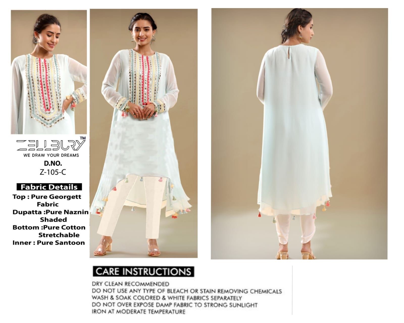 ZELLBURY FESTIVE COLLECTION Z 105 A TO Z 105 E PAKISTANI KURTIS SINGLE