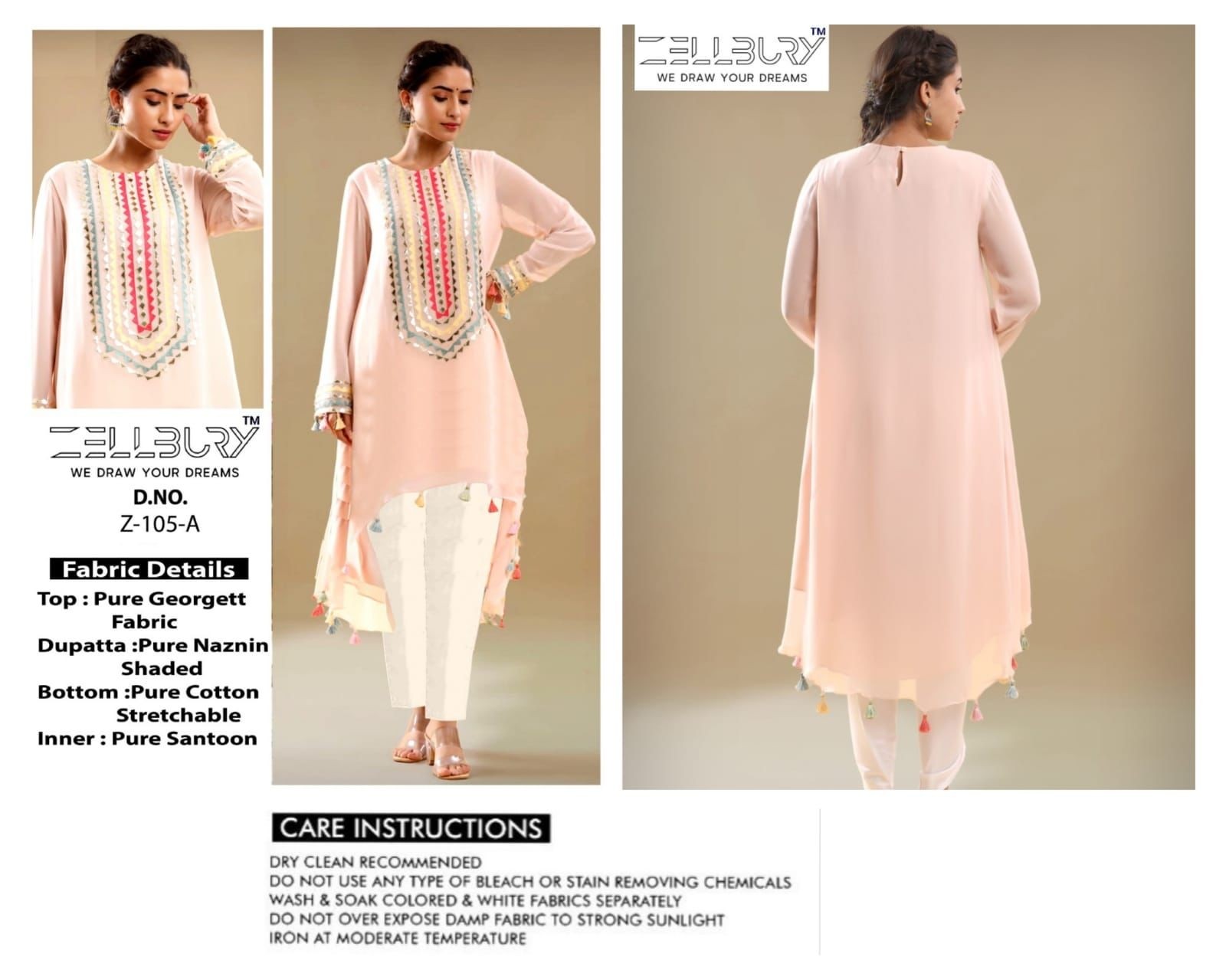 ZELLBURY FESTIVE COLLECTION Z 105 A TO Z 105 E PAKISTANI KURTIS SINGLE