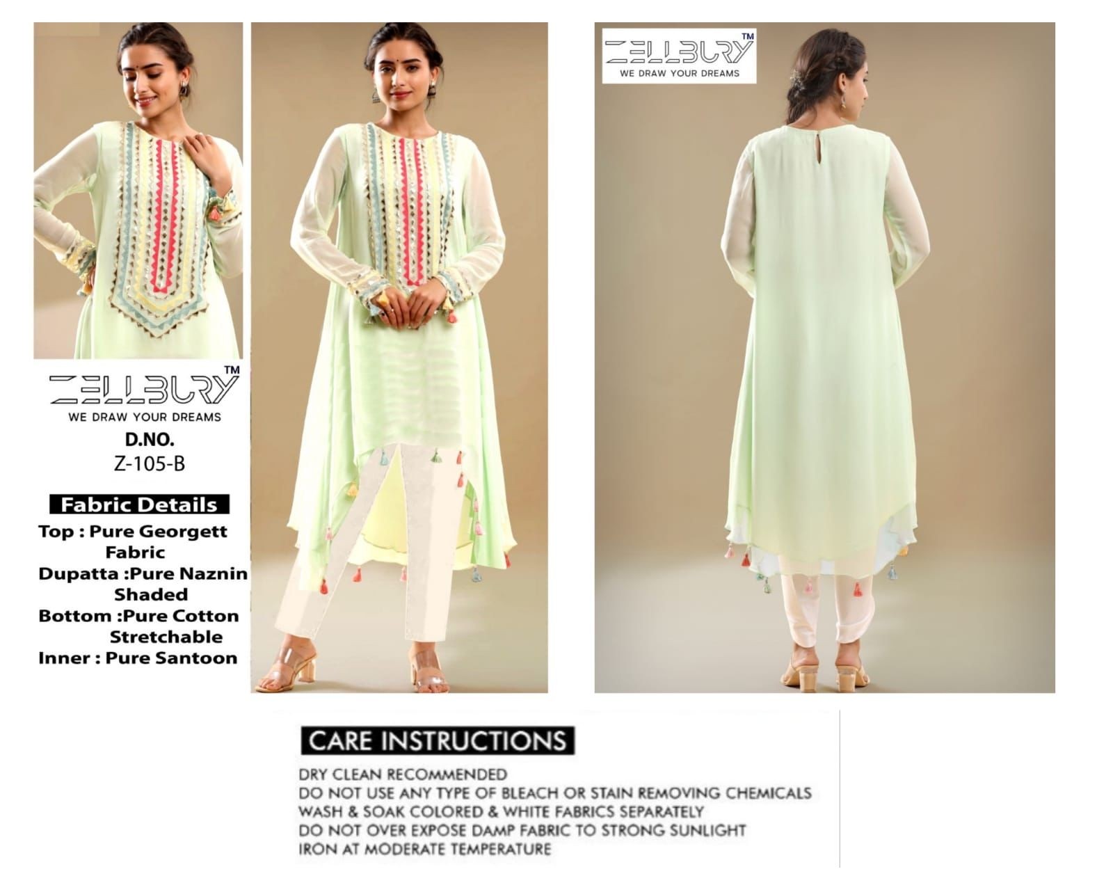 ZELLBURY FESTIVE COLLECTION Z 105 A TO Z 105 E PAKISTANI KURTIS SINGLE