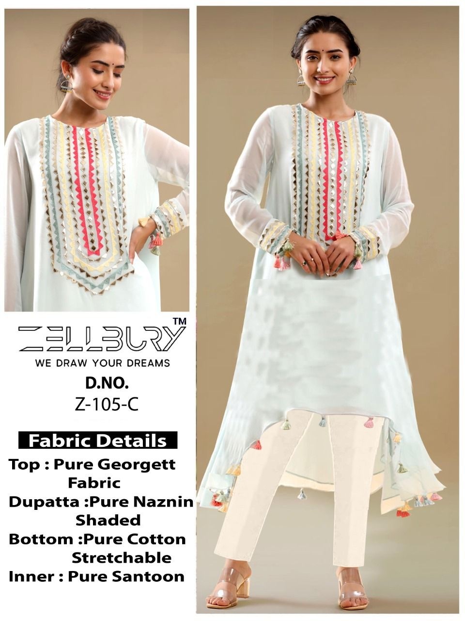 ZELLBURY FESTIVE COLLECTION Z 105 A TO Z 105 E PAKISTANI KURTIS SINGLE