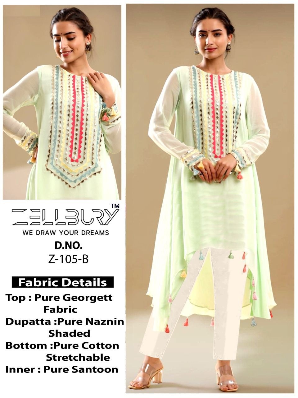 ZELLBURY FESTIVE COLLECTION Z 105 A TO Z 105 E PAKISTANI KURTIS SINGLE