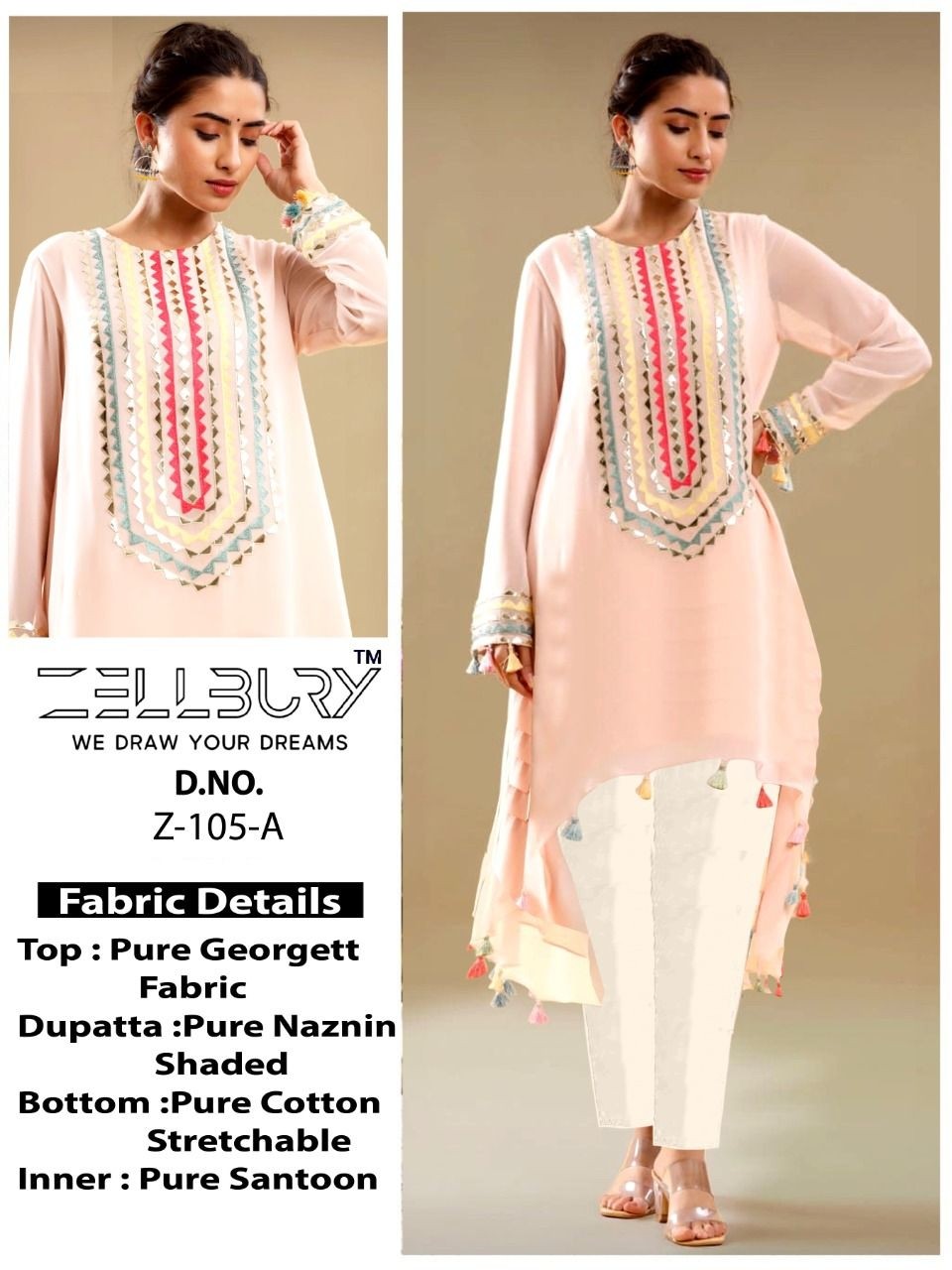 ZELLBURY FESTIVE COLLECTION Z 105 A TO Z 105 E PAKISTANI KURTIS SINGLE