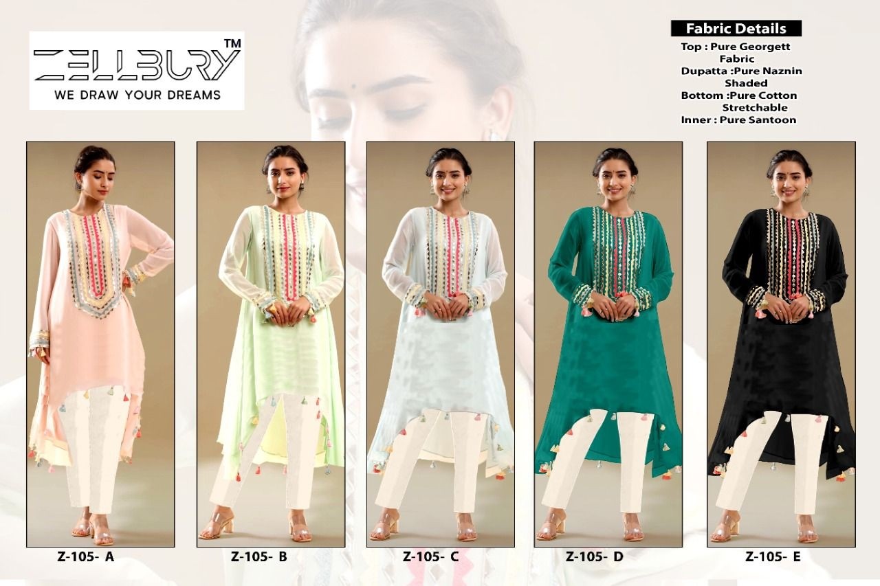 ZELLBURY FESTIVE COLLECTION Z 105 A TO Z 105 E PAKISTANI KURTIS SINGLE