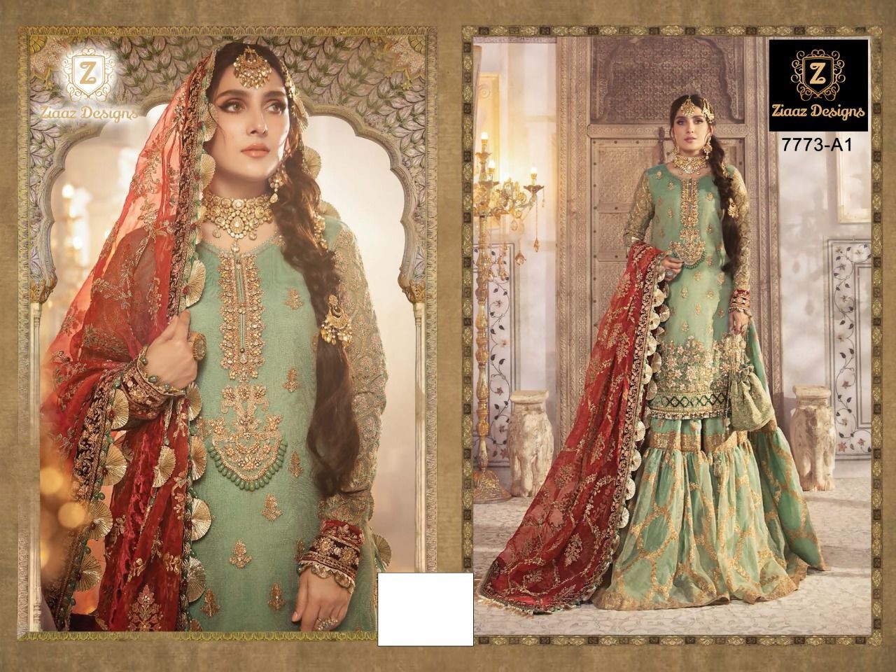 ZIAAZ DESIGNS MARIA B MBROIDERED COLLECTION 7773 A1 GREEN PAKISTANI SUITS WHOLESALE 