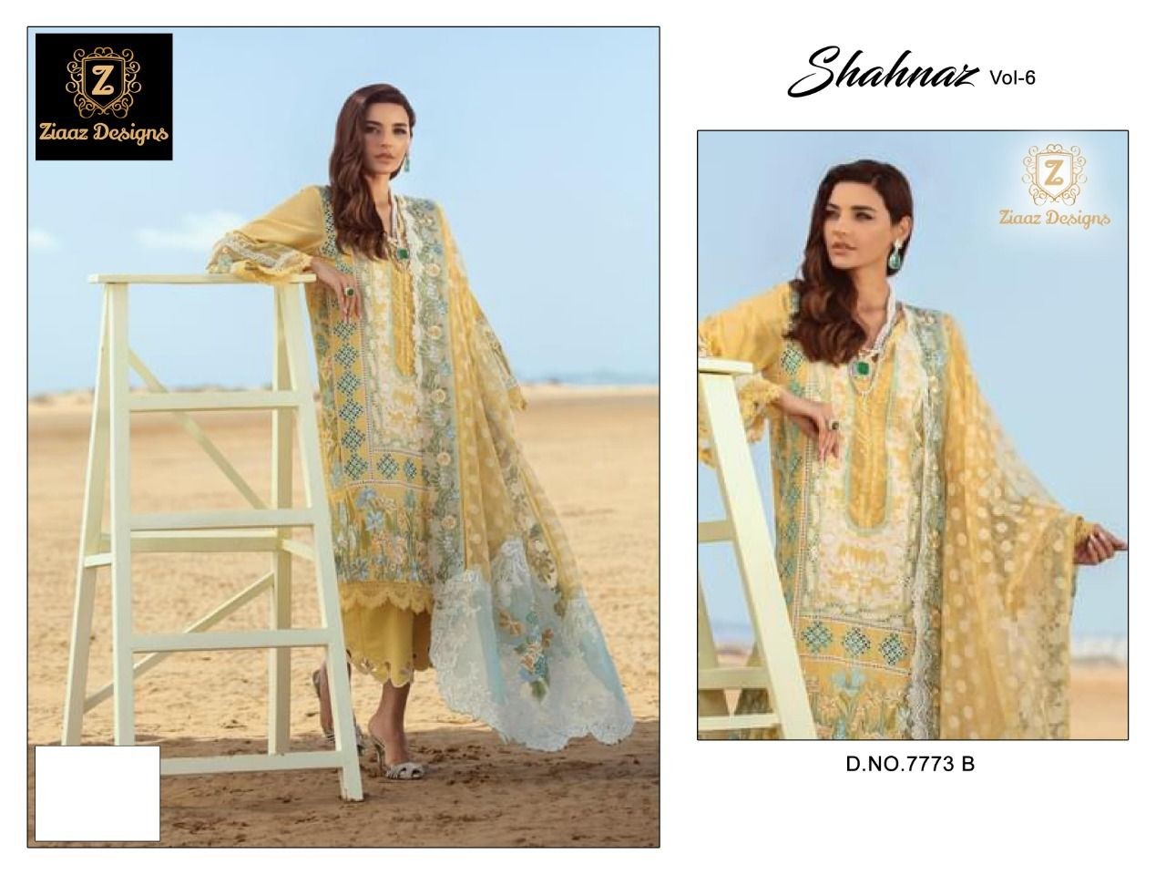 ZIAAZ DESIGNS 7773 B SHAHNAZ VOL 6 YELLOW DRESS SEMI STITCHED