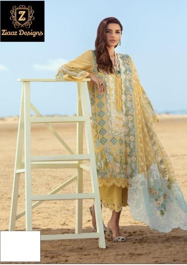ZIAAZ DESIGNS 7773 B SHAHNAZ VOL 6 YELLOW DRESS SEMI STITCHED