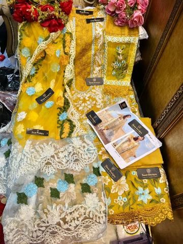 ZIAAZ DESIGNS 7773 B SHAHNAZ VOL 6 YELLOW DRESS SEMI STITCHED