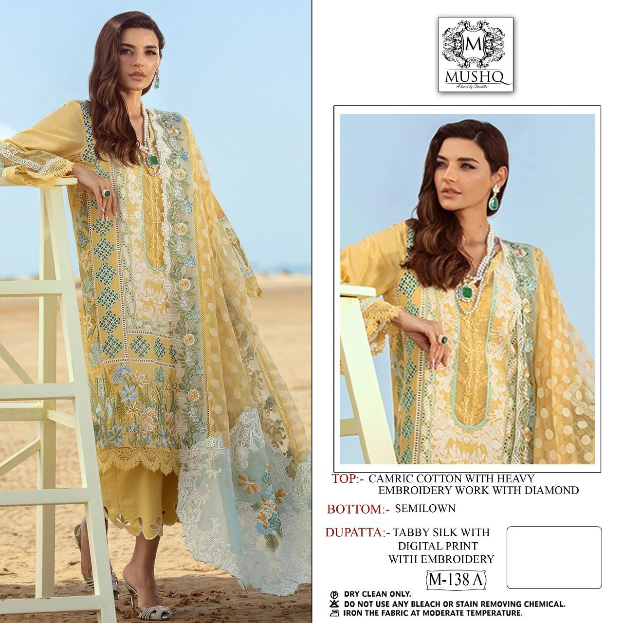 MUSHQ SHRADDHA DESIGNER M 138 A YELLOW PAKISTANI SUITS BEST WHOLESALER SURAT