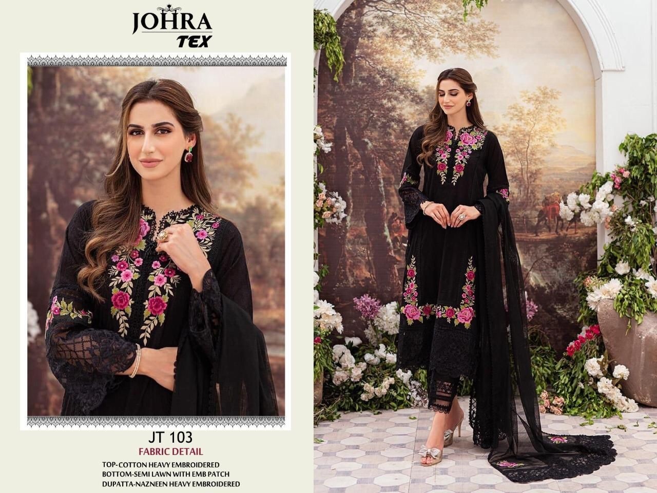 JOHRA TEX JT103 BLACK PAKISTANI SALWAR KAMEEZ SINGLE PIECE 