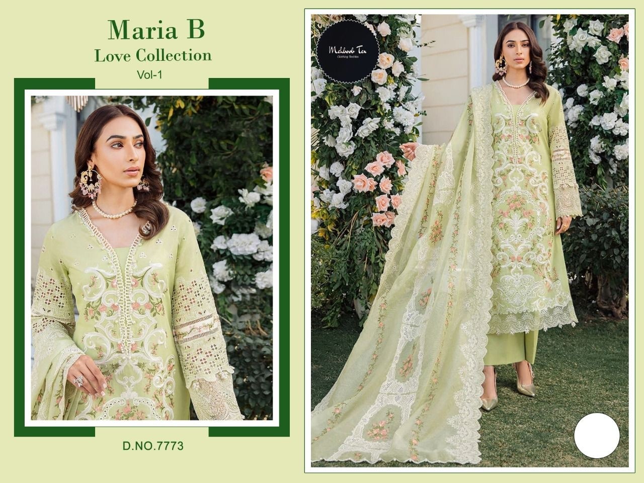 MEHBOOB TEX 7773 MARIA B LOVE COLLECTION VOL 1 GREEN LATEST DRESS